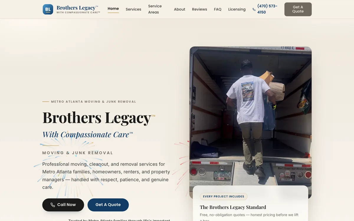 Brothers Legacy moving-company website