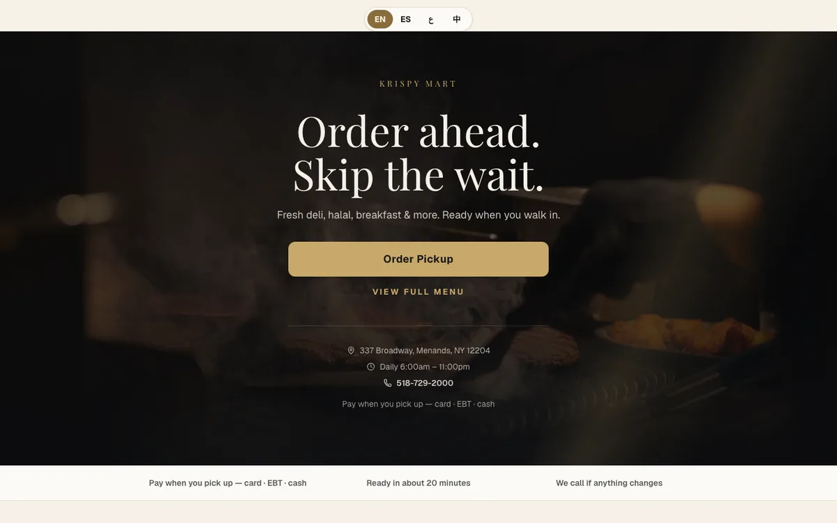Krispy Mart deli pickup-ordering app